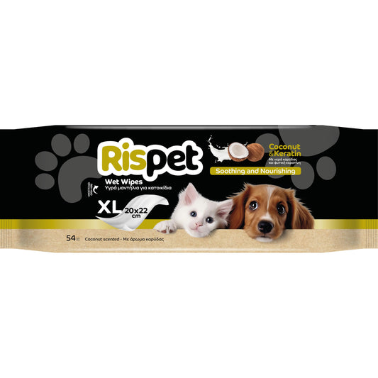 Toallitas Dermatológicamente Coco y queratina Perros y Gatos y Mascotas, 54 toallitas