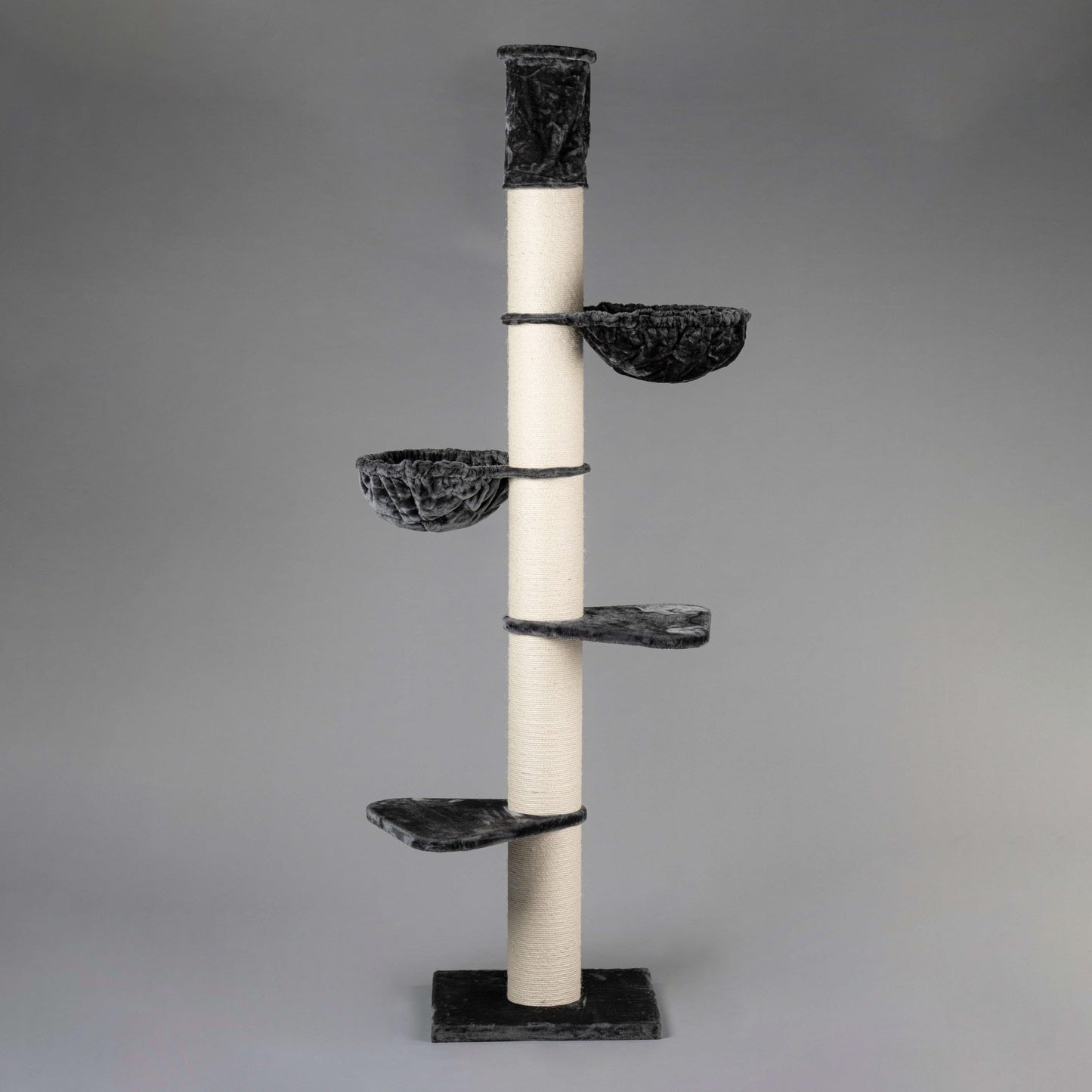 Árbol rascador para Gatos Grandes - Maine Coon Tower Plus - 235 a 255 cm de Altura - con Postes de sisal Extra Gruesos de 20 cm - Gris Oscuro - Creapet Studio