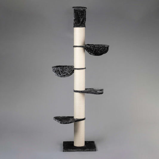 Árbol rascador para Gatos Grandes - Maine Coon Tower Plus - 235 a 255 cm de Altura - con Postes de sisal Extra Gruesos de 20 cm - Gris Oscuro - Creapet Studio