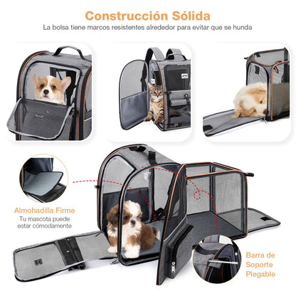 Transportin Gato Extensible con 4 Entradas, Mochila Transpirable - Transportin Perro Pequeño con Arnés Interno - Creapet Studio