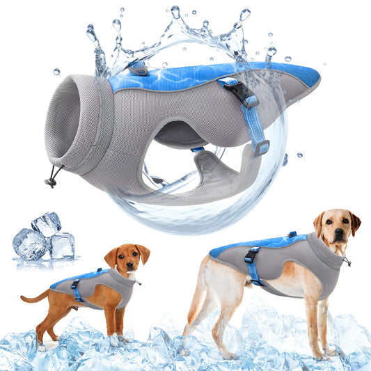 Chaleco Refrescante para Perros con Tiras Reflectantes - Chaqueta de Protección Solar para Perros Pequeños Medianos y Grandes, Arnés de Malla Transpirable para Correr, Deportes y Viajar, Azul S - Creapet Studio