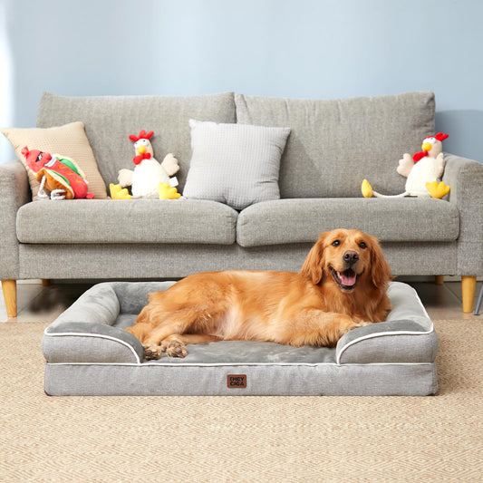 Cama Perros Extra Grande 112x81x16 cm, Ortopedica Cama para Perros Impermeable con Espuma Viscoelástica, Gigante Lavable Sofá Mascota Desmontable, Gris - Creapet Studio
