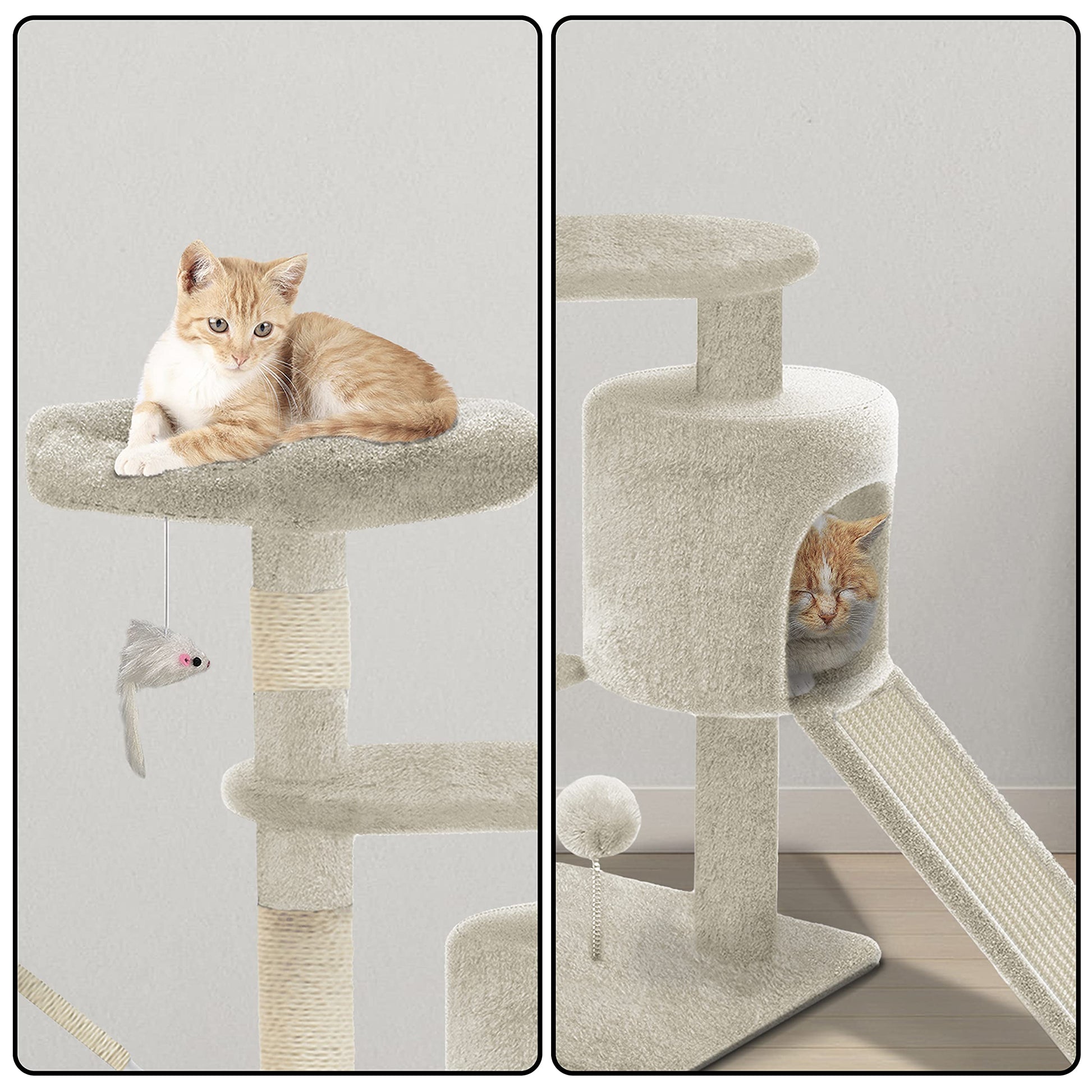 Árbol Rascador para Gatos con Plataformas y Refugios, 112cm, Beige - Creapet Studio