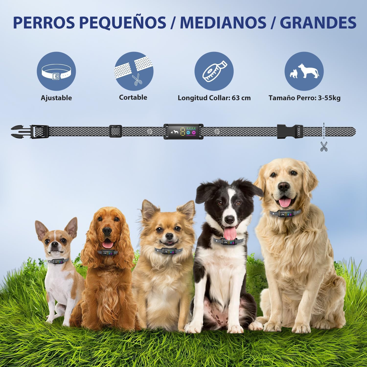 Collar Antiladridos Resistente al Agua LOSLAI – IP67, Pitido y Vibración, Ajustable con 5 Niveles de Sensibilidad, para Todo Tipo de Perros - Creapet Studio