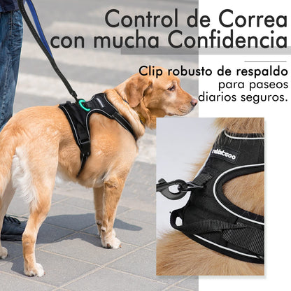 Arnés Antitirones para Perro Grande – Ajustable, Reflectante y Transpirable, Ideal para Coche y Paseo – rabbitgoo Negro - Creapet Studio