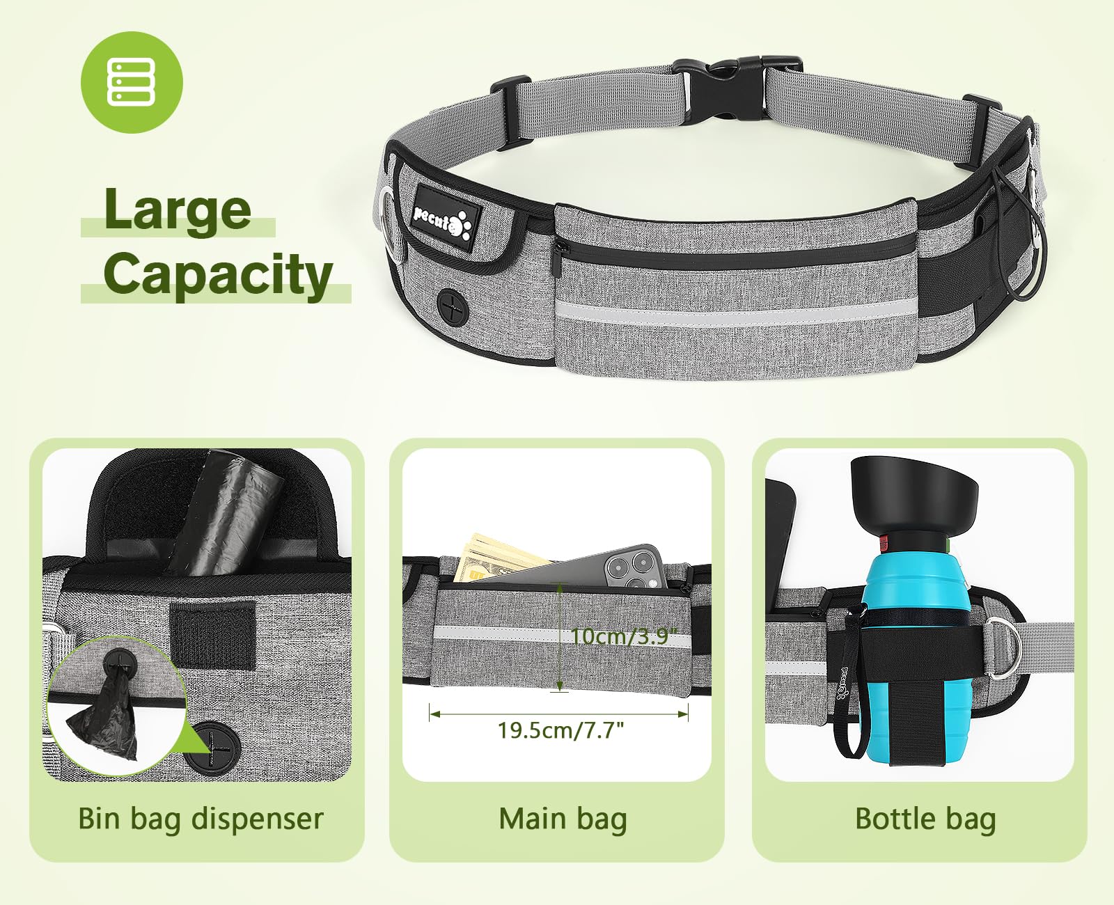 Correa para Perro pecute con Manos Libres para Perros hasta 110 kg de absorción de Choque, cómoda, Costura Reflectante, Ideal para Correr, Correr y Caminar - Creapet Studio