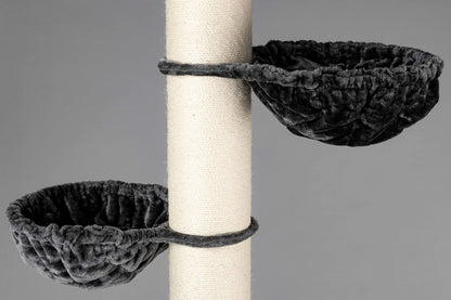 Árbol rascador para Gatos Grandes - Maine Coon Tower Plus - 235 a 255 cm de Altura - con Postes de sisal Extra Gruesos de 20 cm - Gris Oscuro - Creapet Studio
