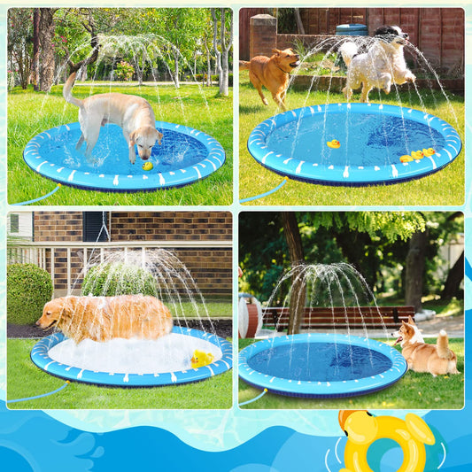 Piscina para Perros Grandes, D100cm/39in Piscina Plegable para Perro, Splash Pad Perro, Espesar 0.55mm, Antideslizante Tapete de Juegos de Agua, Juguete de Verano para Jardín al Aire Libre - Creapet Studio