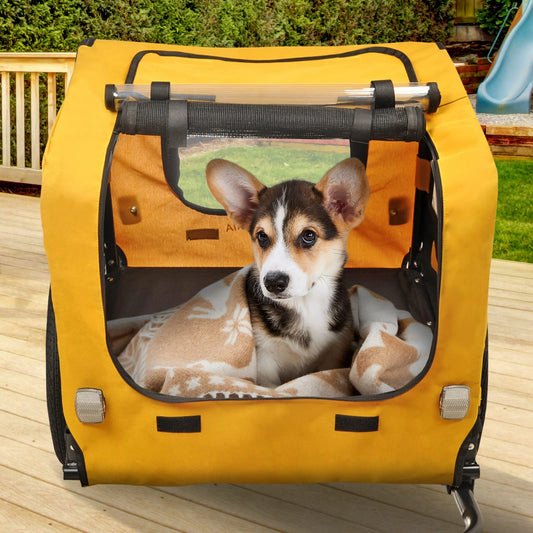 Remolque de Bicicleta para Perro con Bandera y Correa, Plegable y fácil de Guardar en el Maletero, Colores - Rojo, Arena, Verde Menta, Azul púrpura, Azul Militar, Verde Militar - Creapet Studio