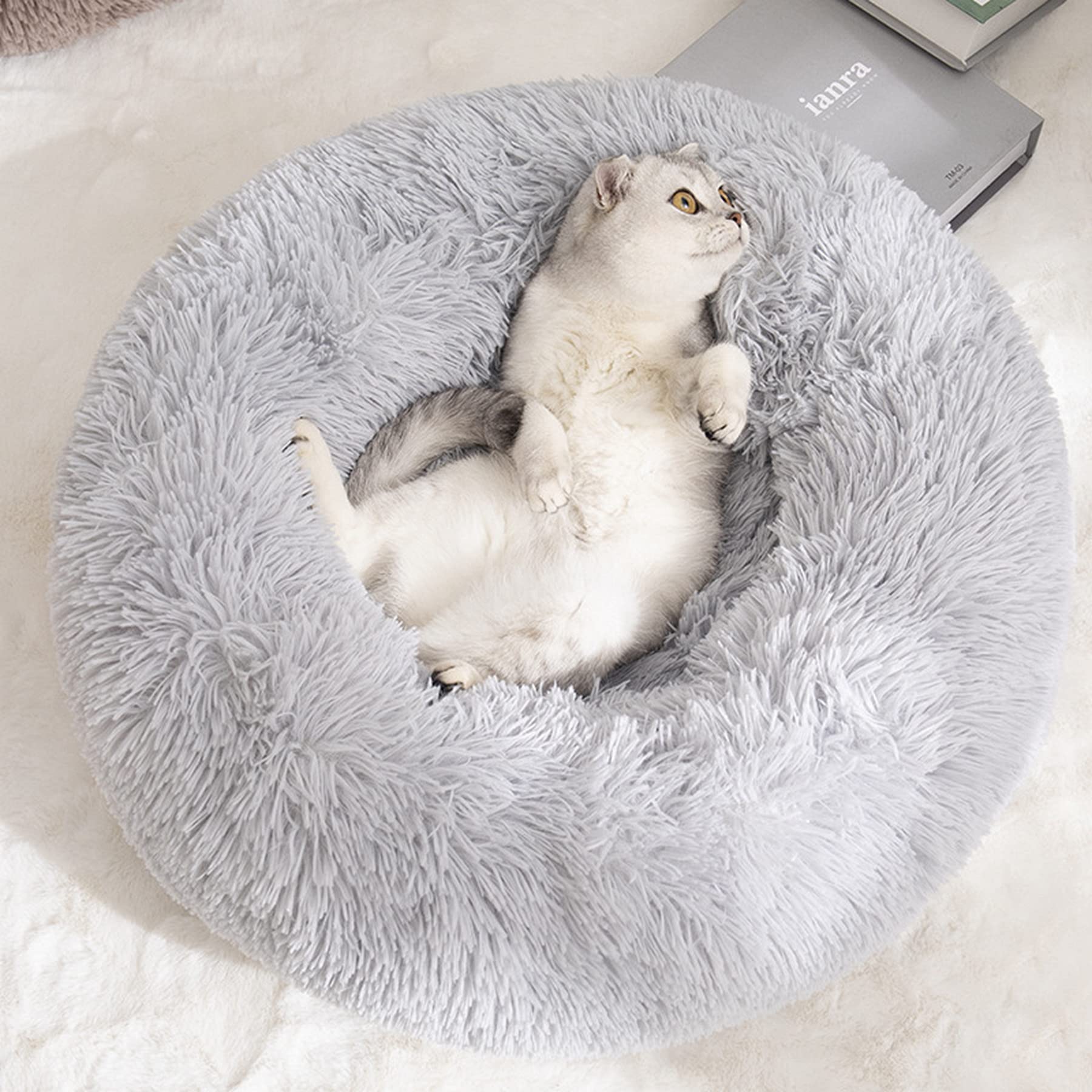 Baguuaray Cama para Perros 40CM Cama para Mascotas, Redonda Cama Gatos con Parte Inferior Antideslizante Adecuado Cálido Felpa Cama Cojin Invierno para Gatos y Perros Pequeños (S-Gris Claro) - Creapet Studio