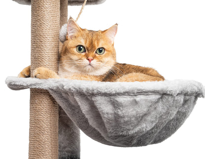 Rascador para Gatos Árbol para Gatos,145cm Rascador, Torre de Escalada, Estable de Varios Niveles, árboles de Actividades con 7 Postes de sisal, 5 Plataformas, 2 nidos - Creapet Studio