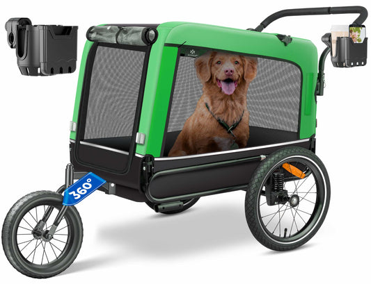 KESSER® Remolque para Perros 3-en-1 Buggy & Jogger Remolque para Bicicletas Grande Aprox. 240 litros de Volumen, montado sobre muelles, Material: Lona Oxford 600D, Carga máxima: 40 kg - Creapet Studio