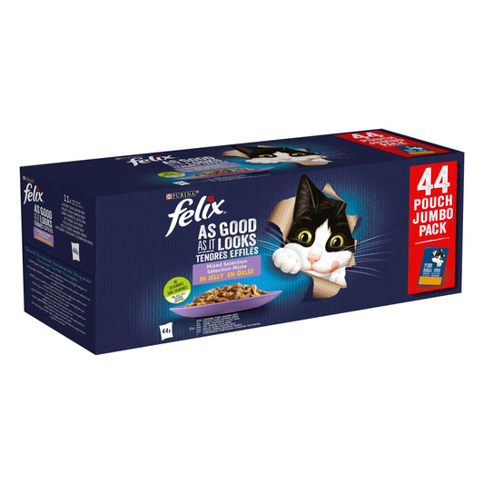 Purina Felix Fantastic Comida Húmeda para Gato Adulto Pack Surtido, 44 Sobres de 85g - Creapet Studio