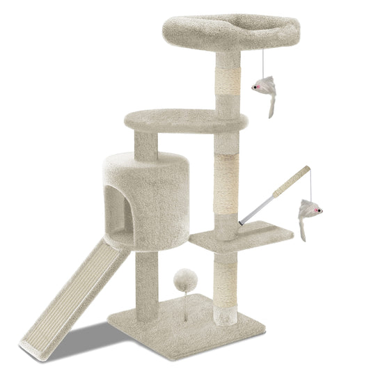 Árbol Rascador para Gatos con Plataformas y Refugios, 112cm, Beige - Creapet Studio