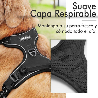 Arnés Antitirones para Perro Grande – Ajustable, Reflectante y Transpirable, Ideal para Coche y Paseo – rabbitgoo Negro - Creapet Studio