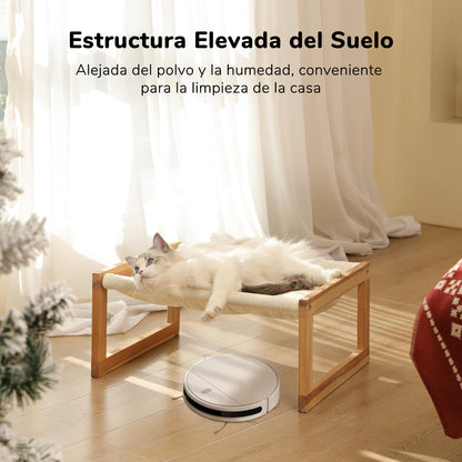 FUKUMARU Cama para Gatos, Camas de Terciopelo de Felpa para Gatos de Interior, Hamaca de Madera para Gatos, sofá de Gato de 50 x 40 CM, Adecuada para Gatos, Cachorros, Conejos - Creapet Studio