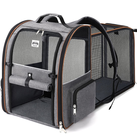 Transportin Gato Extensible con 4 Entradas, Mochila Transpirable - Transportin Perro Pequeño con Arnés Interno - Creapet Studio
