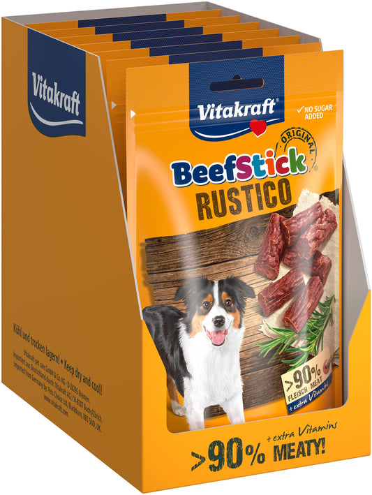 Vitakraft Beef Stick Rustico, golosinas para perros, bocaditos de salami, sin azúcar añadido (7x 55g) - Creapet Studio