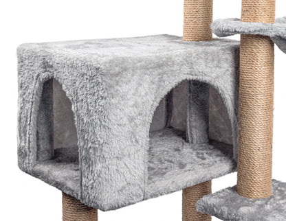 Rascador para Gatos Árbol para Gatos,145cm Rascador, Torre de Escalada, Estable de Varios Niveles, árboles de Actividades con 7 Postes de sisal, 5 Plataformas, 2 nidos - Creapet Studio