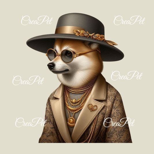 Perro Elegante PNG Estilo Lujo Vintage con sombrero y gafas, diseño digital para sublimación y decoración, creaPet - Creapet Studio