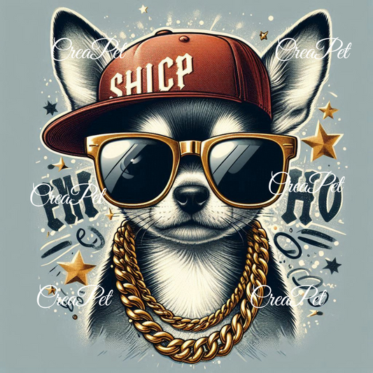 Diseño digital de perro hip hop PNG para sublimar camisetas, descarga digital - Creapet Studio