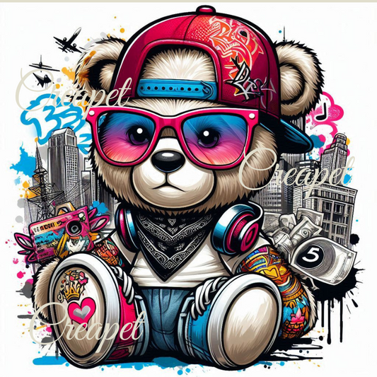 Osito de Peluche Dj estilo Hip-Hop – PNG para Sublimación, Descarga Digital - Creapet Studio