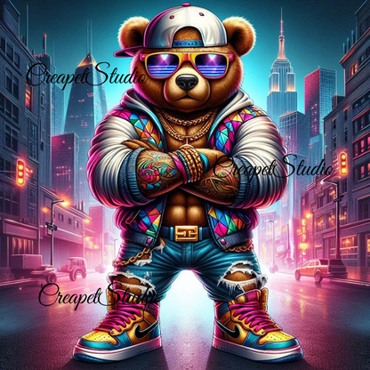 Osito Hip Hop Bear PNG, Urban Streetwear Digital Download, Arte Urbano Sublimación y Stickers - Creapet Studio