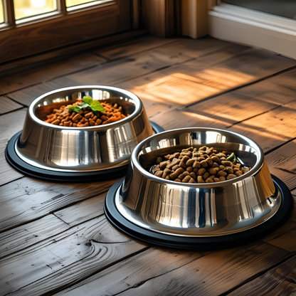 Cuencos para Perros de Acero Inoxidable, Antideslizantes, Parte Inferior de Goma, Grado Alimenticio 2 Paquetes - Creapet Studio