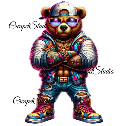 Osito Hip Hop Bear PNG, Urban Streetwear Digital Download, Arte Urbano Sublimación y Stickers - Creapet Studio