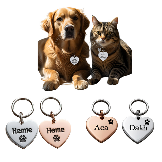 Placa de identificación para gatos y perros personalizada con forma de corazón - Creapet Studio