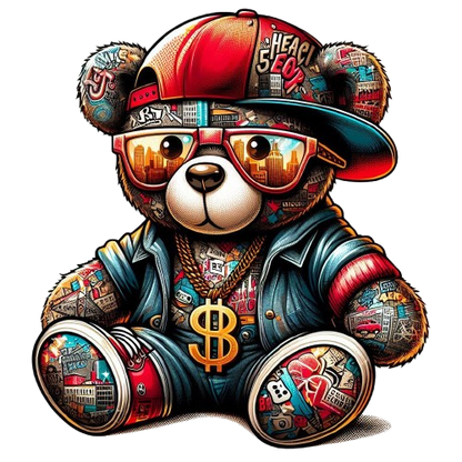 Osito de peluche hip hop PNG, ideal para sublimación de camisetas, ropa urbana, descarga digital - Creapet Studio