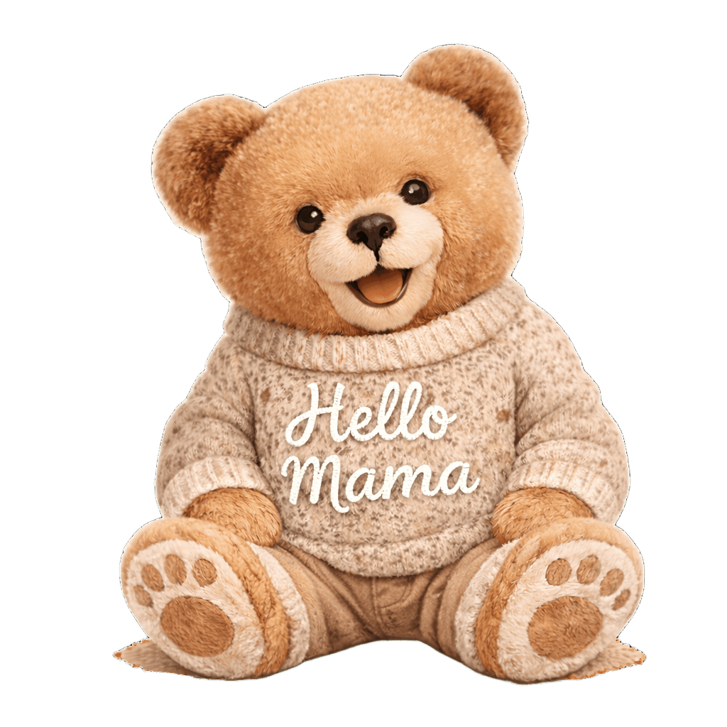 Hello Mama Teddy Bear PNG – Cozy Realistic Bear Digital Download