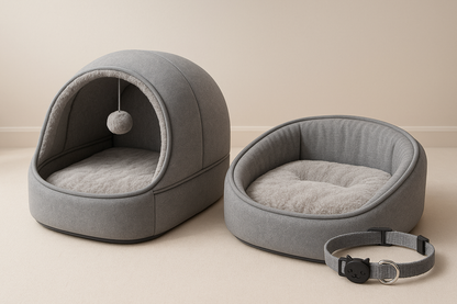 KawaiPets - Cama para Gatos 2 en 1 Invierno-Verano con Cojín Desmontable, Bola Colgante y Collar de Regalo, color gris