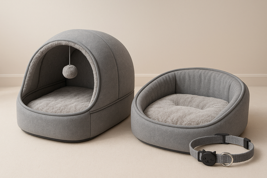 KawaiPets - Cama para Gatos 2 en 1 Invierno-Verano con Cojín Desmontable, Bola Colgante y Collar de Regalo, color gris