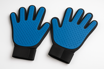 quantes de mano color azul de silicona y negro para perros