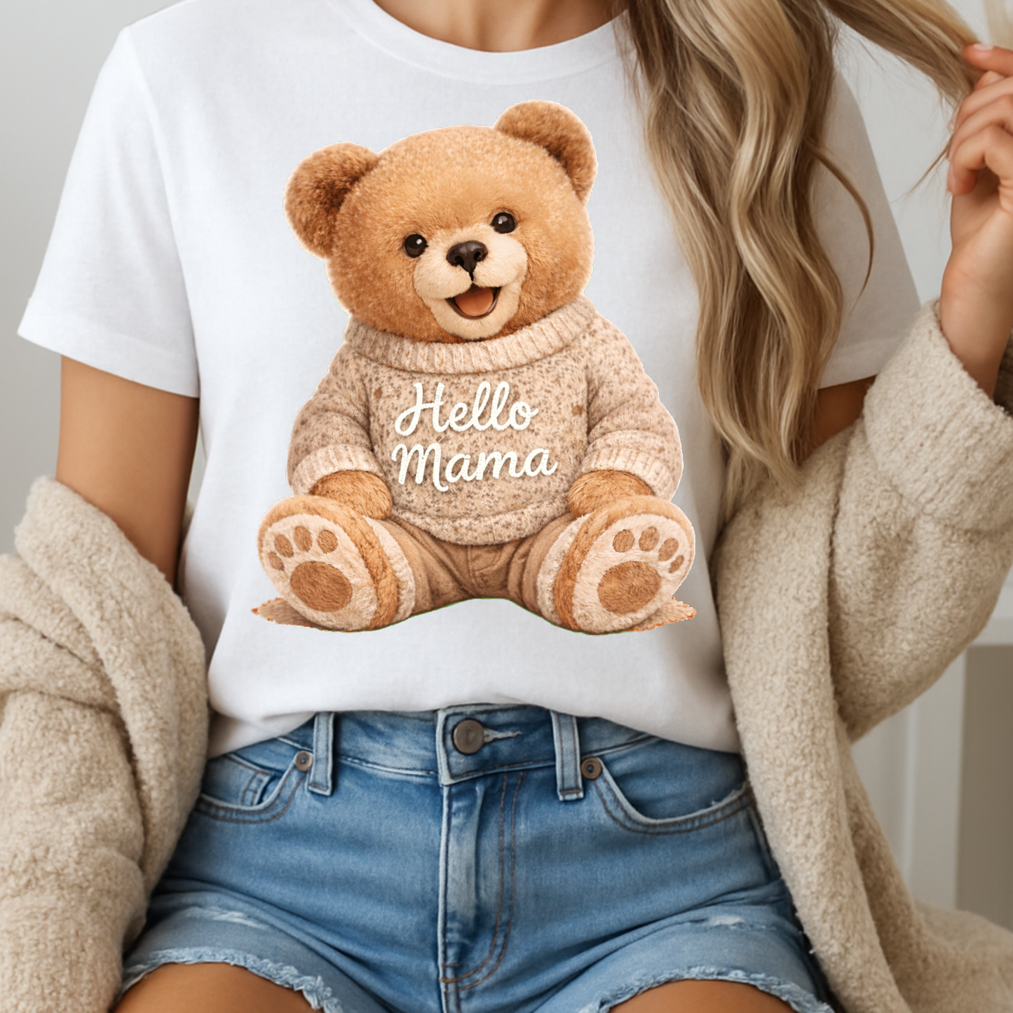 Hello Mama Teddy Bear PNG – Cozy Realistic Bear Digital Download